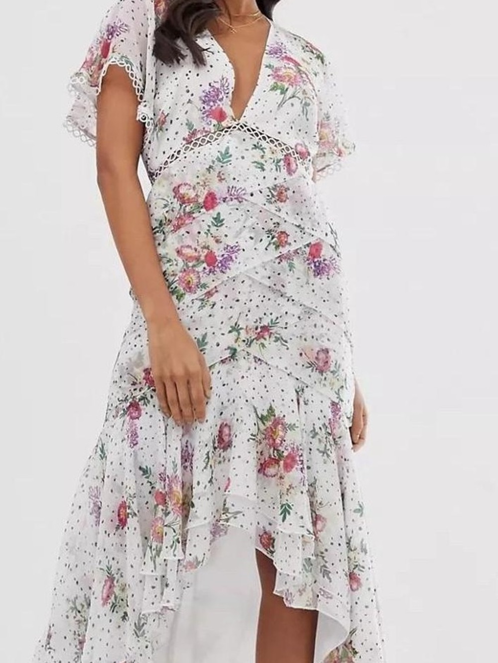 Gorgeous, ASOS high-low, ruffle floral dress - size 4